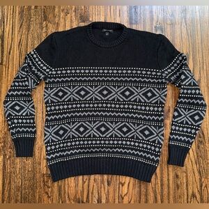 Banana Republic Italian Yarn Black Knit Vintage Patterned Sweater Size Large